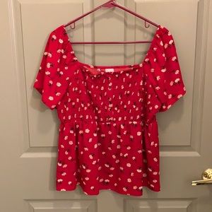 Flowy red floral T-shirt